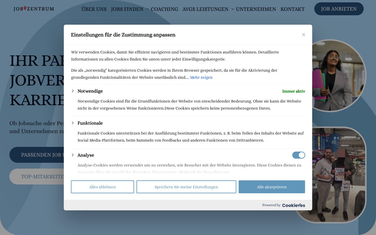 Job Zentrum website
